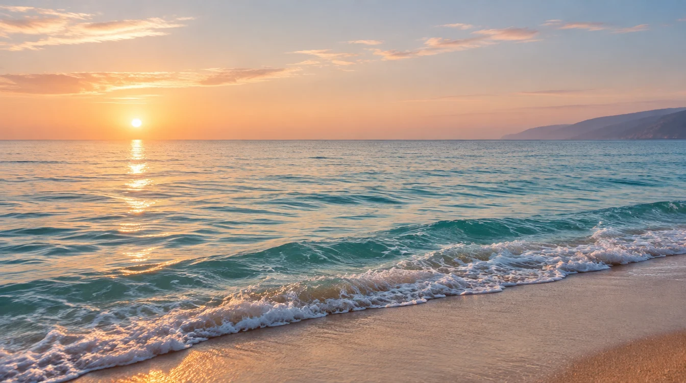 AI advertising scene of gentle Adriatic waves at dawn